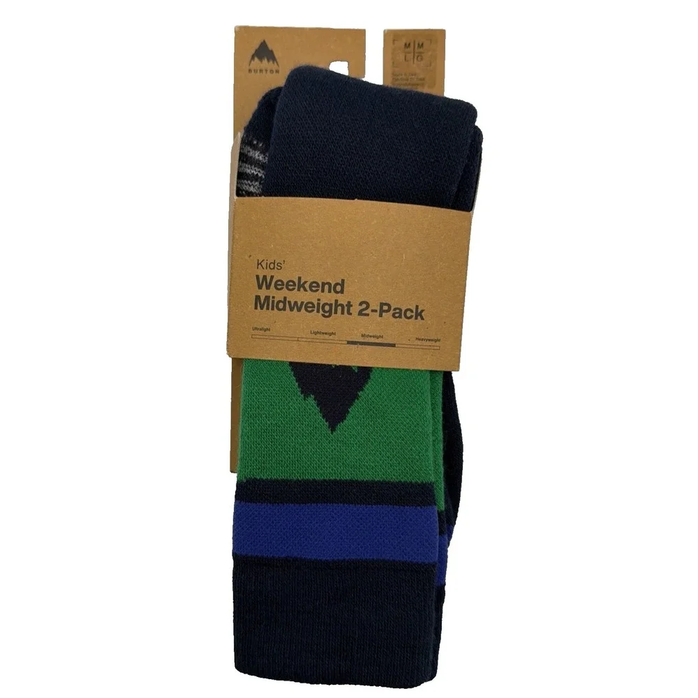 2 Pack Burton‎ Weekend Midweight Kids Medium/Large (2-4) Galaxy Green Socks NEW